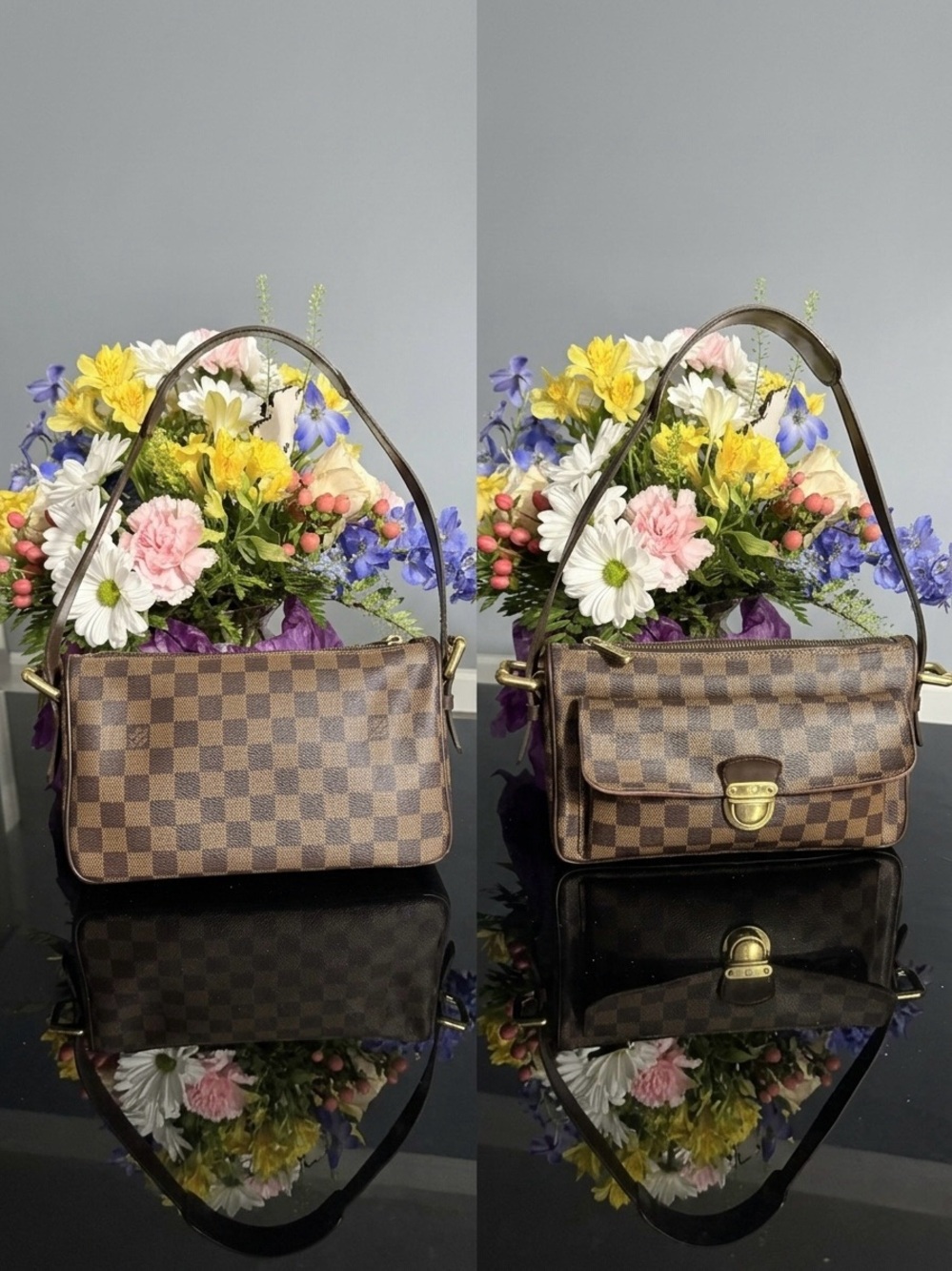 Louis Vuitton Damier Ebene Checkered Shoulder Bag in Brown